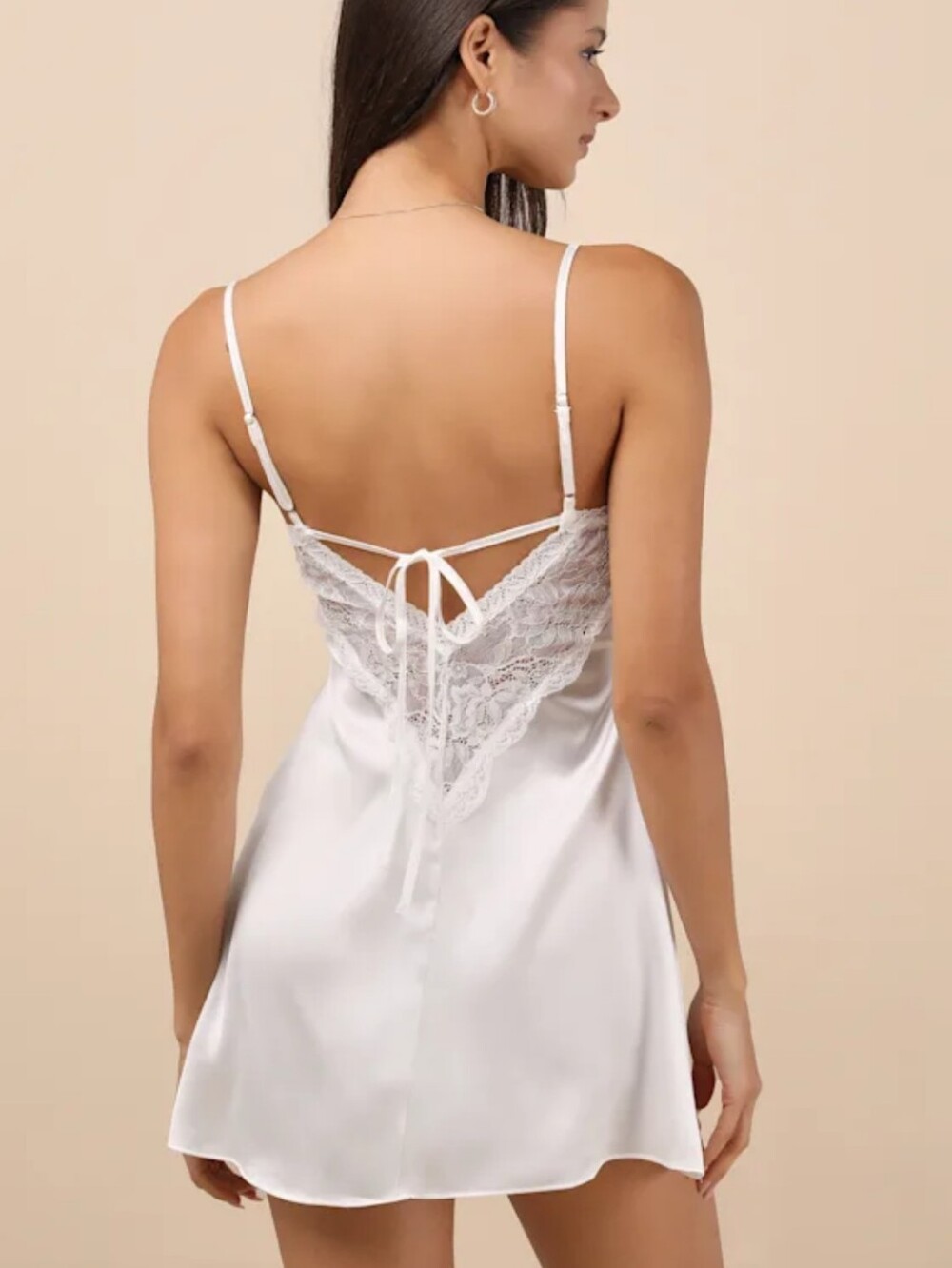 Lulu's Kiss Me Goodnight white lace satin mini low back lingerie slip dress - Picture 2 of 11